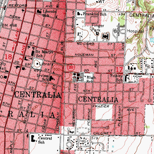 Topographic Map of Centralia High School, IL