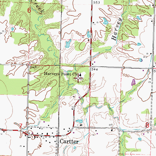 Topographic Map of Harveys Point Cemetery, IL