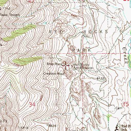Topographic Map of Red Rocks Amphitheater, CO
