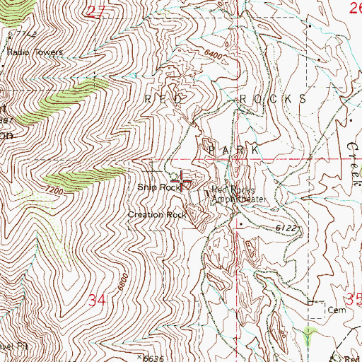 Topographic Map of Creation Rock, CO