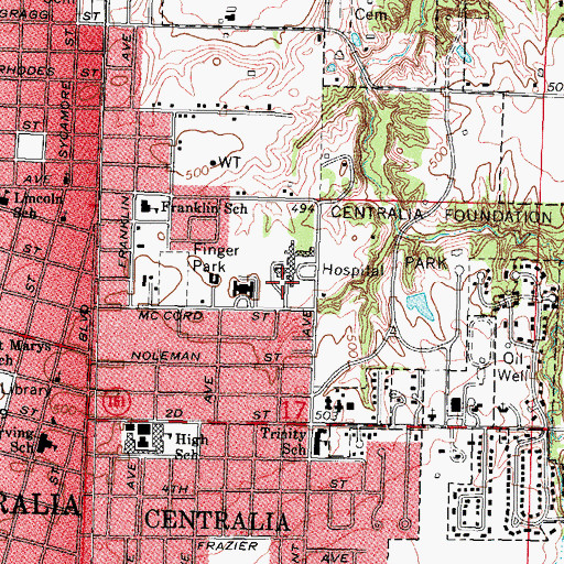 Topographic Map of SSM Health Saint Mary's Hospital Centralia, IL