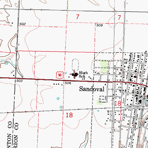 Topographic Map of Sandoval High School, IL