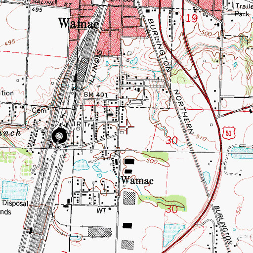 Topographic Map of Wamac City Park, IL