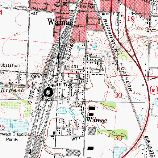 Topographic Map of Wamac Missionary Baptist Church, IL