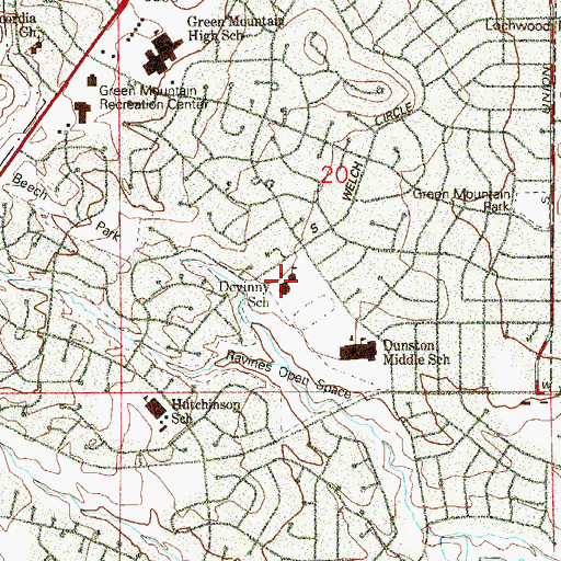 Topographic Map of Devinney Elementary School, CO
