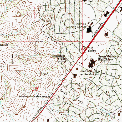 Topographic Map of Concordia Lutheran Church, CO