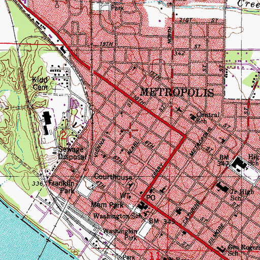 Topographic Map of Broadway Church of Christ, IL