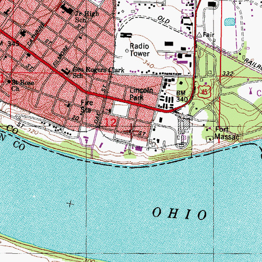 Topographic Map of Cherry Street Pentecostal Church, IL