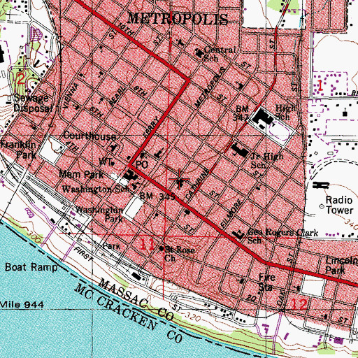 Topographic Map of First Baptist Church, IL