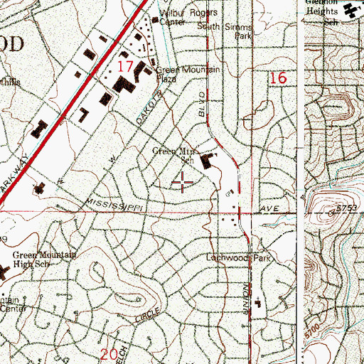 Topographic Map of Green Mountain Village, CO