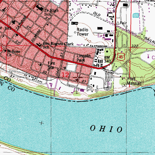 Topographic Map of Massac City, IL