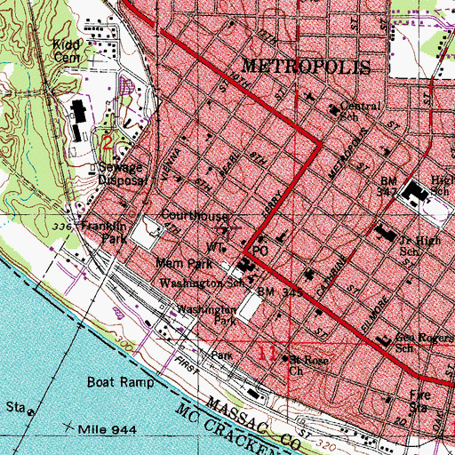 Topographic Map of Massac County Courthouse, IL