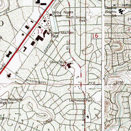 Topographic Map of Green Mountain Elementary School, CO