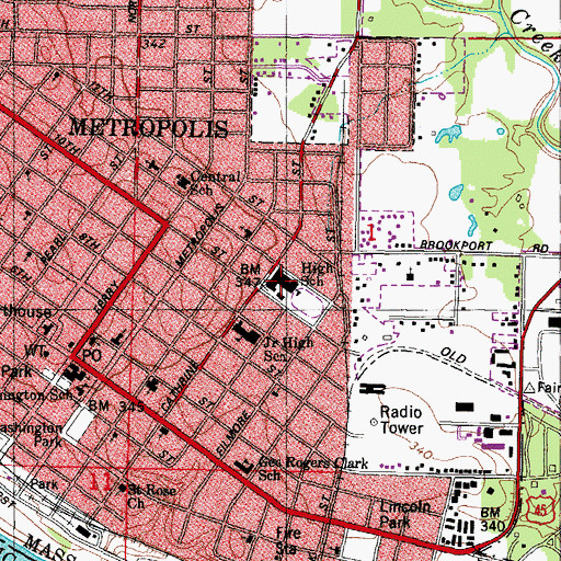 Topographic Map of Metropolis Junior High School, IL