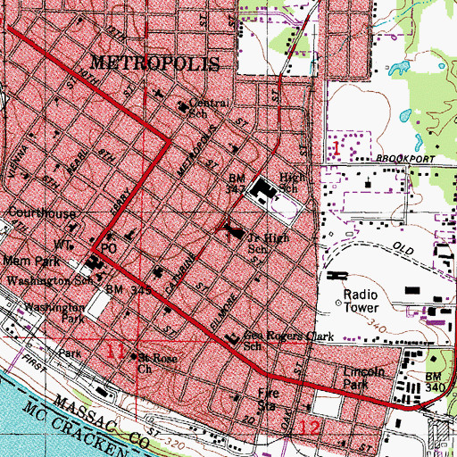 Topographic Map of Metropolis Middle School, IL