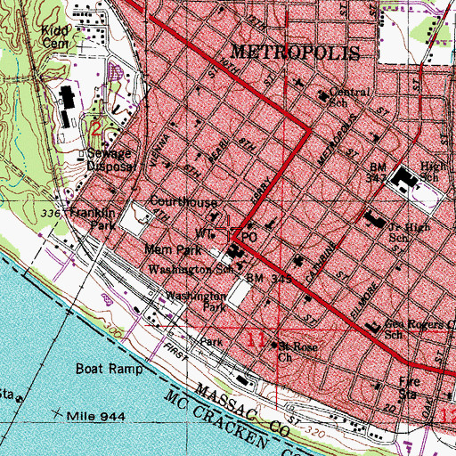 Topographic Map of Metropolis Post Office, IL