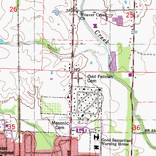 Topographic Map of Odd Fellows Cemetery, IL
