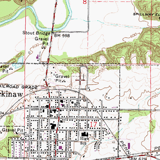 Topographic Map of Mackinaw Cemetery, IL