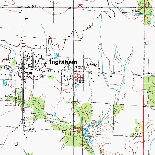 Topographic Map of Ingraham Cemetery, IL