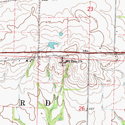 Topographic Map of Mount Zion United Brethren Cemetery, IL