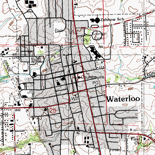 Topographic Map of Monroe County Courthouse, IL