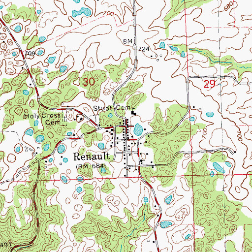 Topographic Map of Renault Post Office, IL