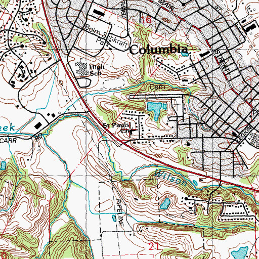 Topographic Map of Saint Pauls Church, IL