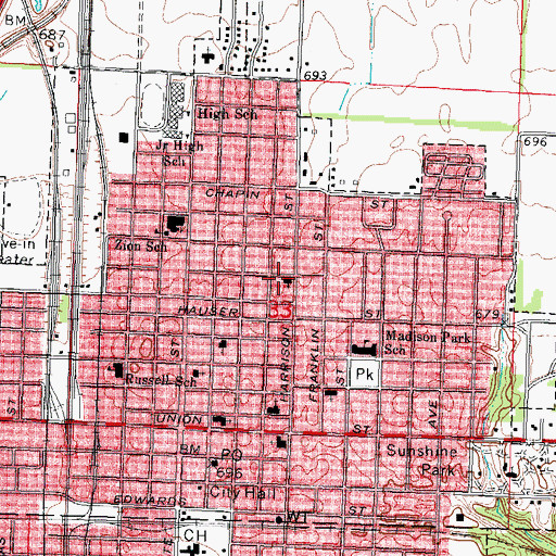 Topographic Map of First Assembly of God Church, IL