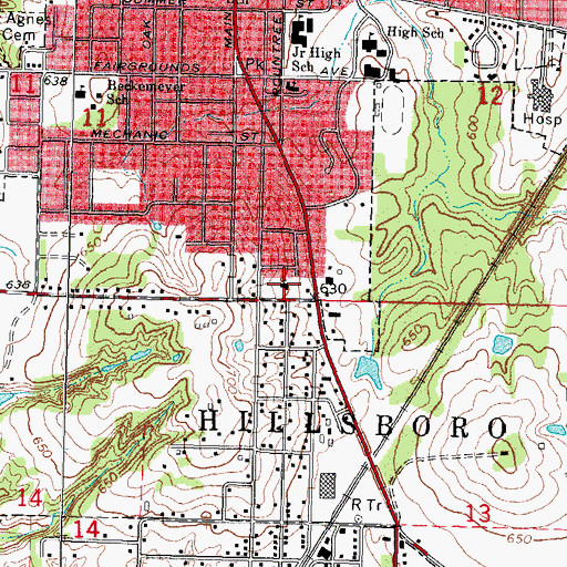Topographic Map of First Baptist Church, IL