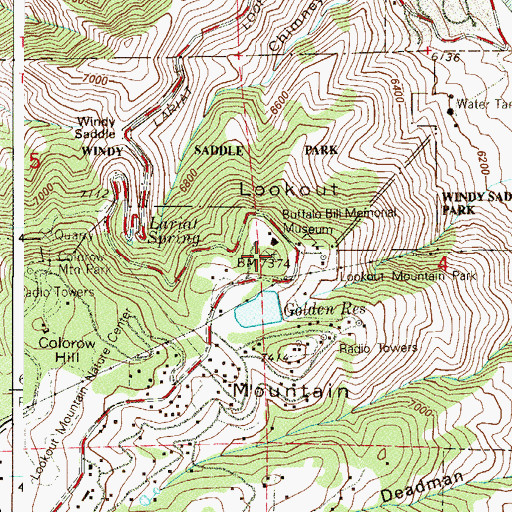 Topographic Map of Lookout Mountain, CO