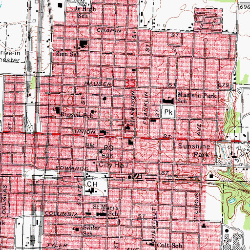 Topographic Map of First Baptist Church, IL