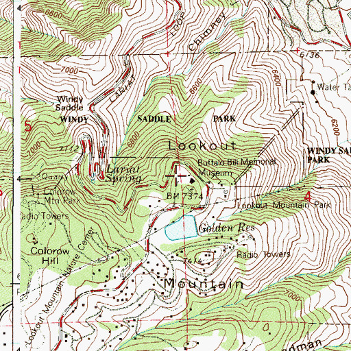 Topographic Map of Buffalo Bill Memorial Museum, CO