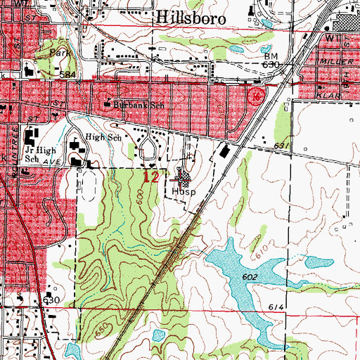 Topographic Map of Hillsboro Area Hospital, IL