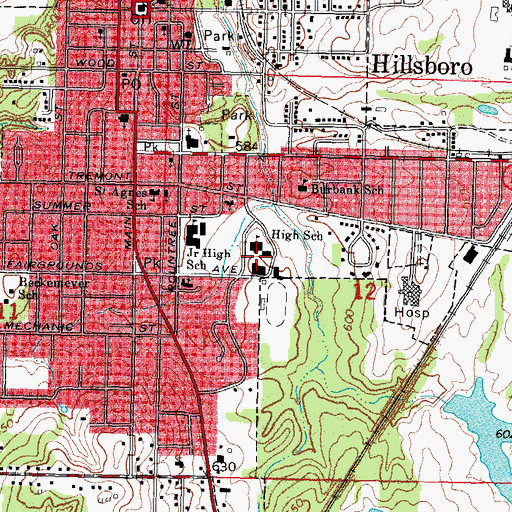 Topographic Map of Hillsboro High School, IL