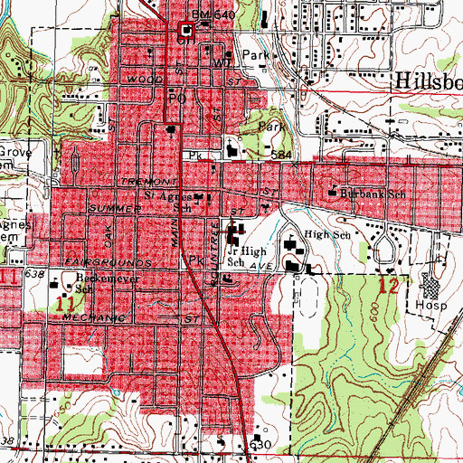 Topographic Map of Hillsboro Junior High School, IL