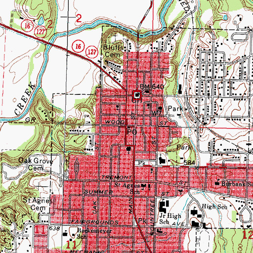 Topographic Map of Hillsboro Post Office, IL