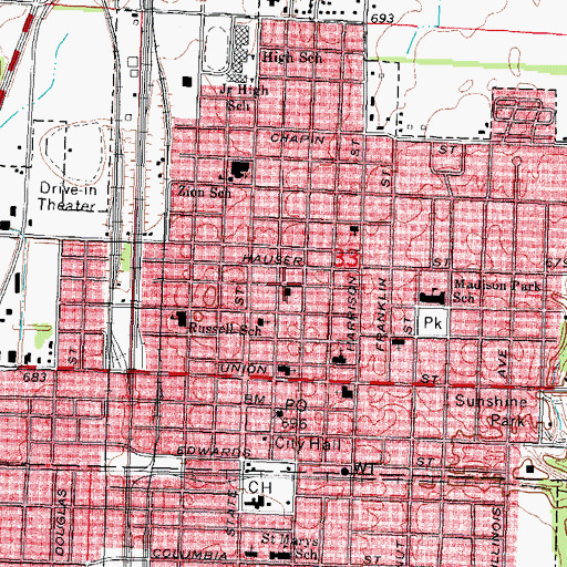Topographic Map of Mount Zion Lutheran Church, IL