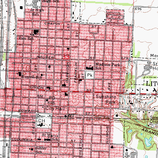 Topographic Map of Saint Aloysius Roman Catholic Church, IL