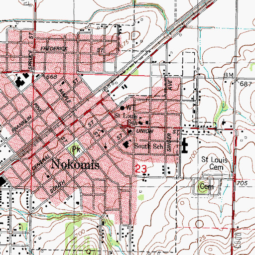 Topographic Map of Saint Louis Catholic Church, IL