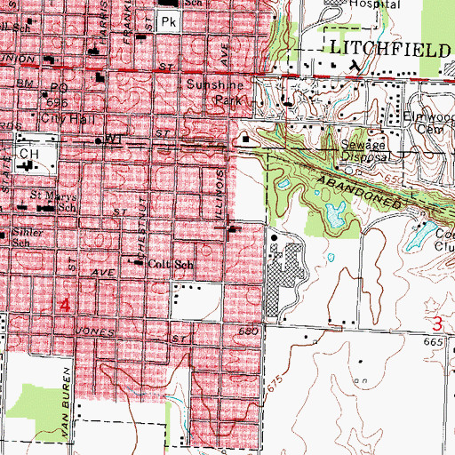 Topographic Map of South Side Baptist Church, IL
