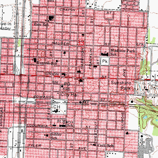 Topographic Map of Union Avenue Christian Church, IL