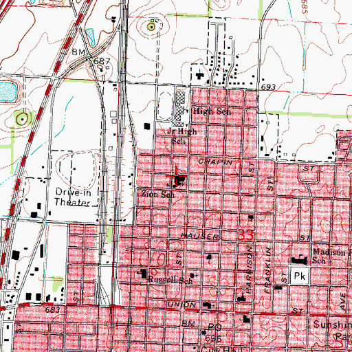 Topographic Map of Zion Lutheran Church, IL