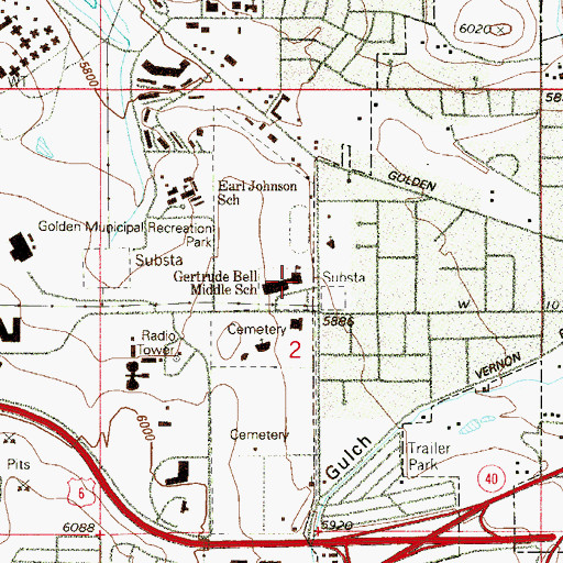 Topographic Map of Bell Middle School, CO
