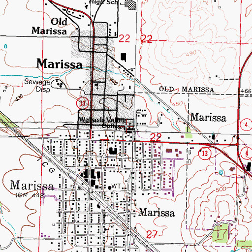 Topographic Map of Wabash Valley College, IL