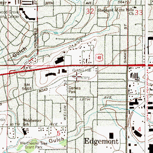 Topographic Map of Golden Hill Cemetery, CO
