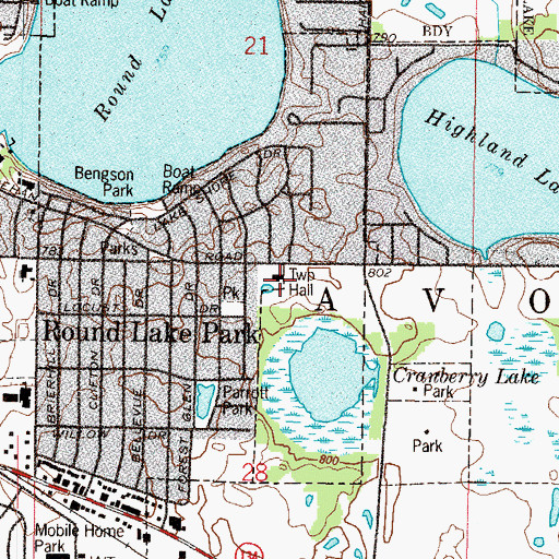 Topographic Map of Avon Township Hall, IL