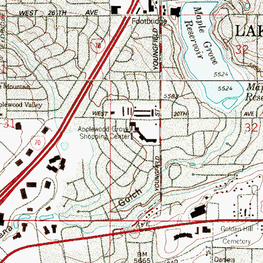 Topographic Map of Applewood Grove Shopping Center, CO