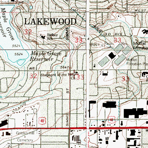 Topographic Map of Shepherd of the Hills Presbyterian Church, CO