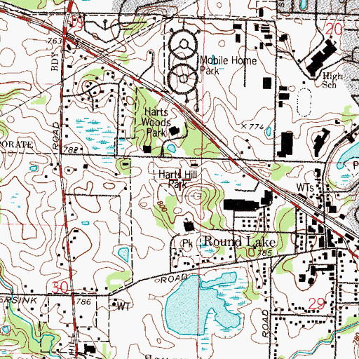 Topographic Map of Harts Hill Park, IL