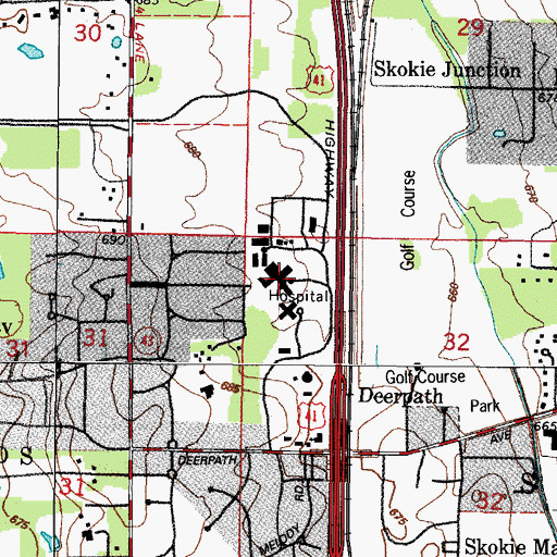 Topographic Map of Lake Forest Hospital, IL